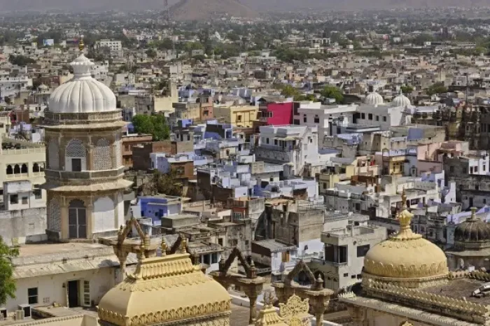 Framed Print : Unknown. Elevated view of homes in Udaipur, India, from City Palace Framed Print : Unknown. Elevated view of homes in Udaipur, India, from City Palace