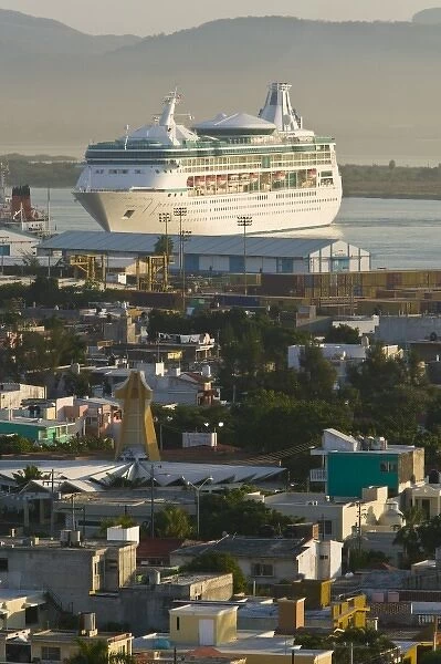 Unknown. Mexico, Sinaloa State, Mazatlan. Port of Mazatlan View with Cruise ship /  Morning