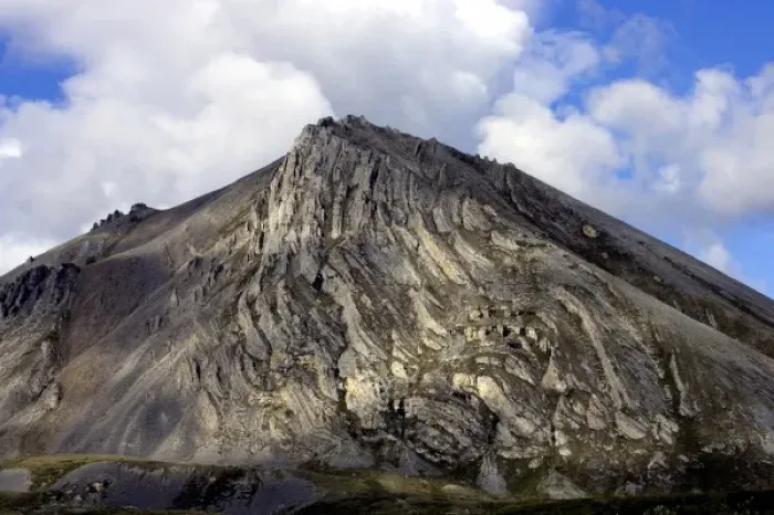 Framed Print : Unknown. Twisted cliff and sedimentary layers of a Brooks range mountain