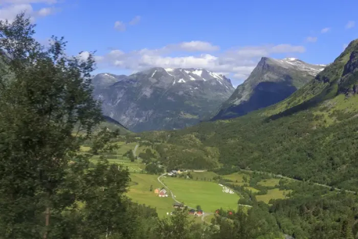 Framed Print : UNSCO World Heritage Site. Mountainside homes. Geiranger. Norway