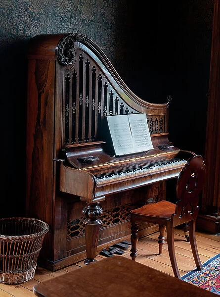 Unusual pianoforte at Turlough Park House dates from Victorian times. County May, Ireland