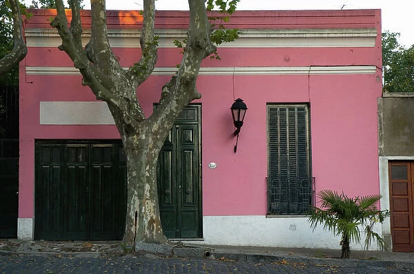 Uruguay. Colonia del Sacramento. Barrio Historico. Pink colonial house