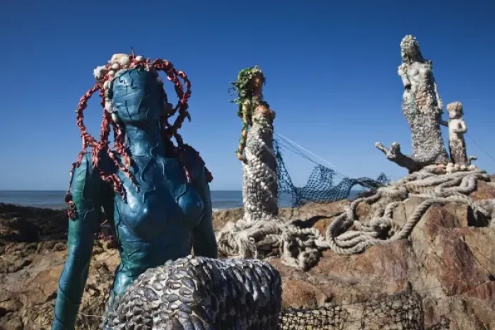 Framed Print : Uruguay, Maldonado Department, Punta del Este. Seashell mermaids, Plaza de los Ingleses