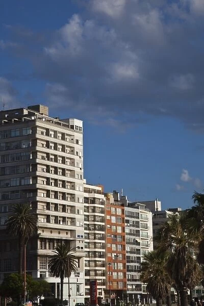 Uruguay, Montevideo Department, Montevideo. Highrise buildings along Playa de los Pocitos, morning