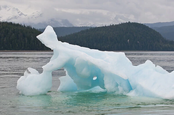US, AK, Inside Passage. Glacial ice floe takes sculptural form as it melts