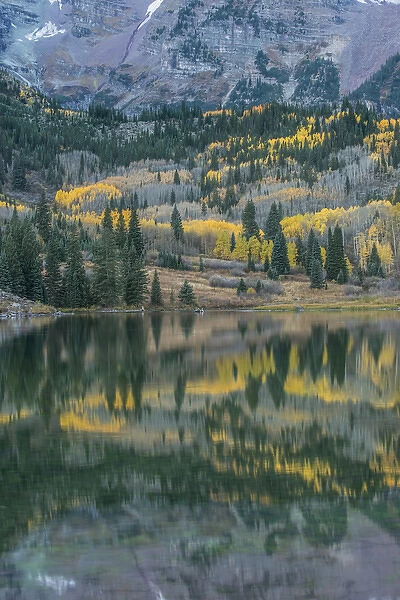 US, CO, White River NF, Autumn Color Reflected in Maroon Lake