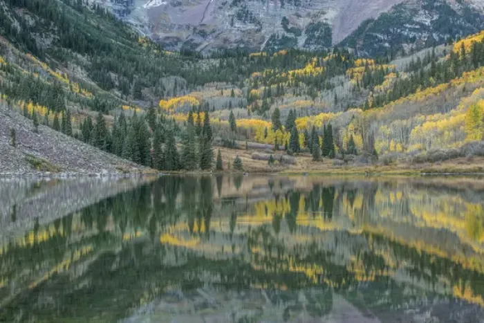 Framed Print : US, CO, White River NF, Autumn Color Reflected in Maroon Lake Framed Print : US, CO, White River NF, Autumn Color Reflected in Maroon Lake
