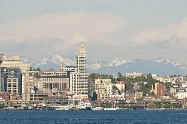 US, WA, Seattle. Downtown waterfront viewed from Elliott Bay