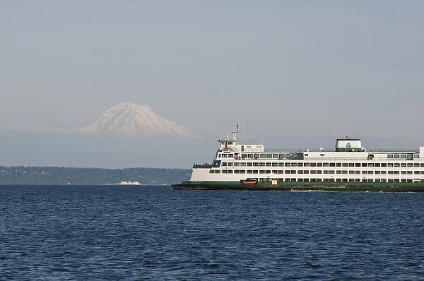 US, WA, Seattle. Volcanic Mt Rainier in Cascades viewed from waters of Puget Sound