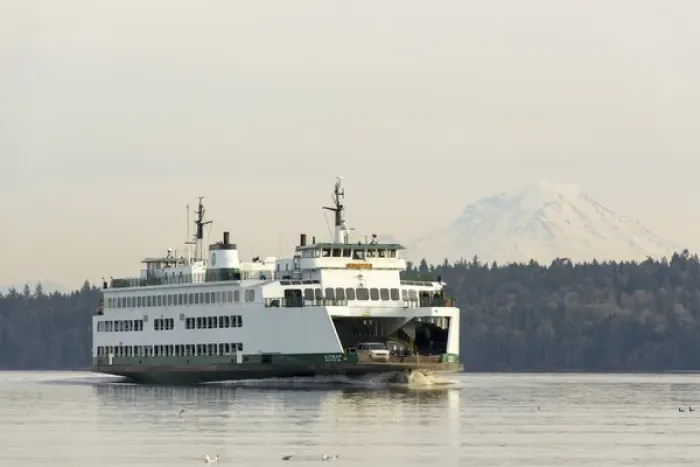 Framed Print : US, WA WSF Seattle / Bremerton ferry passes in front of Mt Rainier Framed Print : US, WA WSF Seattle / Bremerton ferry passes in front of Mt Rainier