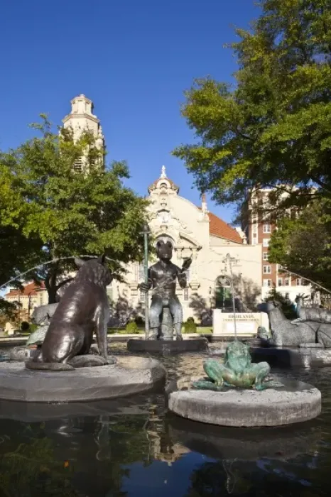 Framed Print : USA, Alabama, Birmingham. Five Points South area, Highlands United Methodist Church and fountain Framed Print : USA, Alabama, Birmingham. Five Points South area, Highlands United Methodist Church and fountain