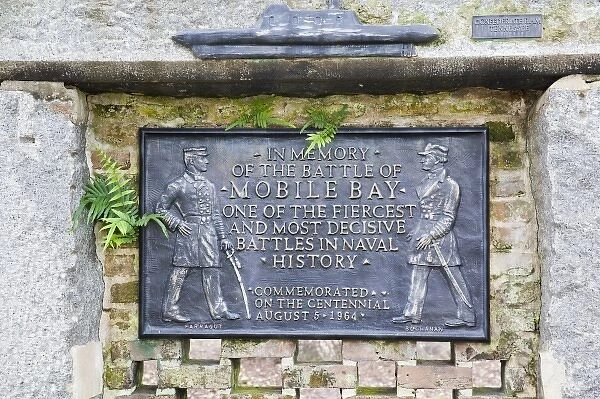 USA, Alabama, Mobile. Bienville Square, commemoration plaque for the Battle of Mobile Bay