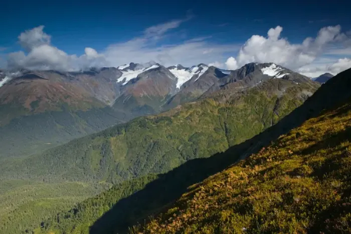 Framed Print : USA-ALASKA-Anchorage Area-GIRDWOOD: Chugach Mountains from Mt. Alyeska  /  Fall