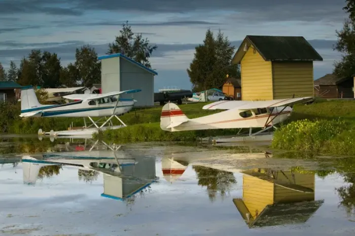 Framed Print : USA-ALASKA-ANCHORAGE: Lake Hood Air Harbor Worlds Busiest Floatplane Base