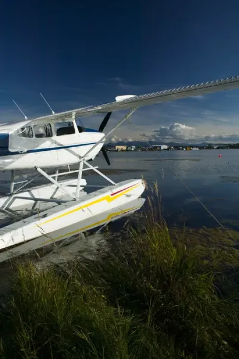 Framed Print : USA-ALASKA-ANCHORAGE: Lake Hood Air Harbor Worlds Busiest Floatplane Base