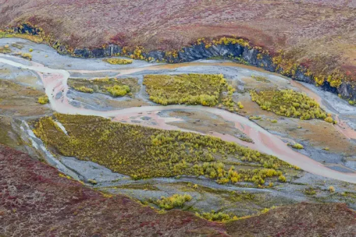 Framed Print : USA, Alaska, Brooks Range, Arctic National Wildlife Refuge. Aerial of Ivishak River