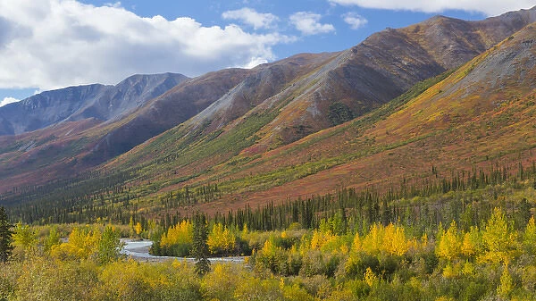 USA, Alaska, Brooks Range. Mountain landscape with stream
