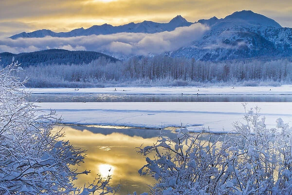 USA, Alaska, Chilkat Bald Eagle Preserve. Snowy scenery along the Chilkat River. Credit as