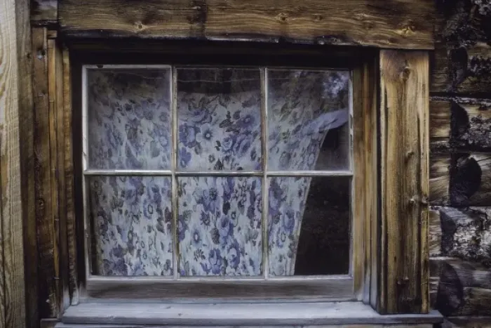 Framed Print : USA, Alaska, Chugach Mountains. A colorful curtain hangs in window of abandoned gold-mining cabin Framed Print : USA, Alaska, Chugach Mountains. A colorful curtain hangs in window of abandoned gold-mining cabin