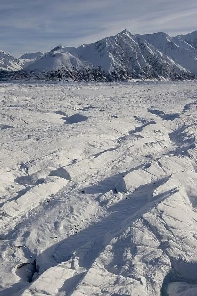 USA, Alaska, Chugach State Park, Aerial view of Matanuska Glacier and Chugach Range