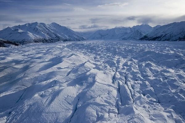 USA, Alaska, Chugach State Park, Aerial view of Matanuska Glacier and Chugach Range