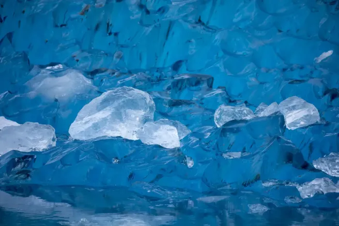 Framed Print : USA, Alaska, Close-up view of deep blue iceberg floating near calving face of LeConte