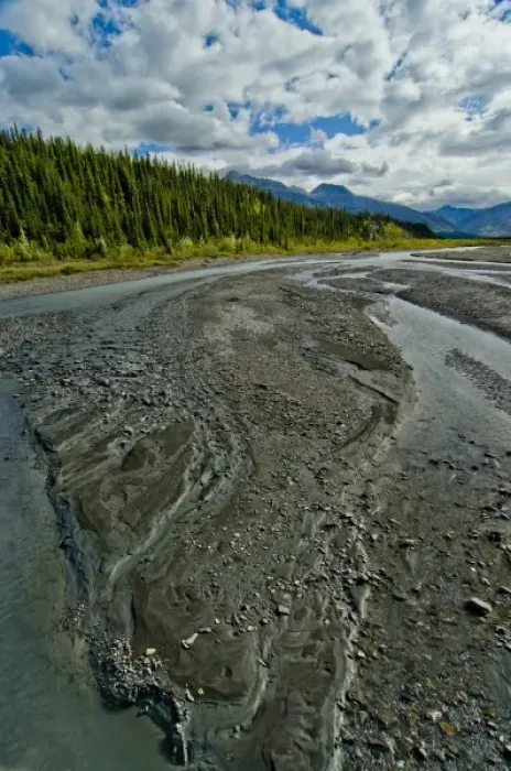 Framed Print : USA, Alaska, Denali, Denali National Park, Gravel bars in the Teklanika River, Denali National Park