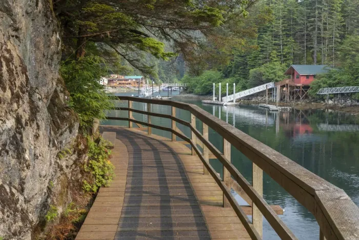 Framed Print : USA, Alaska, Elfin Cove. Boardwalk next to bay. Credit as