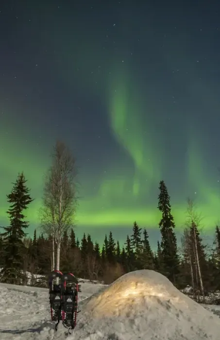 Framed Print : USA, Alaska, Fairbanks. A quinzee snow shelter and aurora borealis Framed Print : USA, Alaska, Fairbanks. A quinzee snow shelter and aurora borealis
