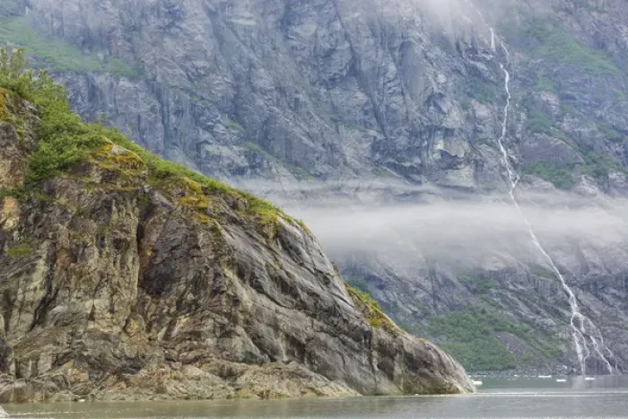 Framed Print : USA, Alaska, Glacier Bay National Park. Waterfall on mountain slope