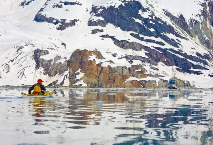 Framed Print : USA, Alaska, Glacier Bay National Park. Sea kayaker in John Hopkins Inlet. (MR)