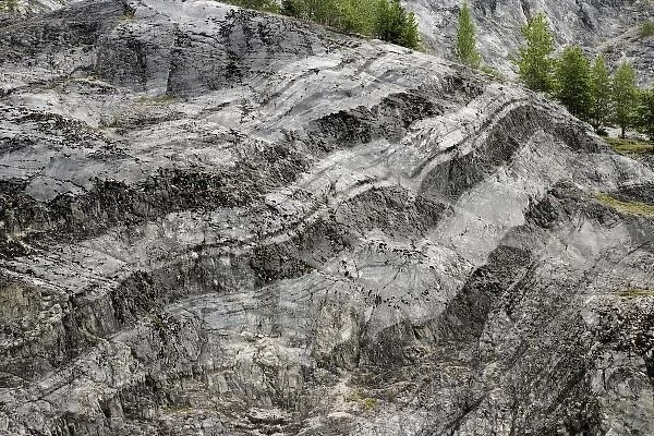 USA, Alaska, Glacier Bay National Park. Limestone cliffs with bands of glacier striations