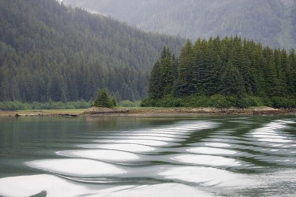 USA, Alaska, Glacier Bay National Park. Boat wake in Dundas Bay