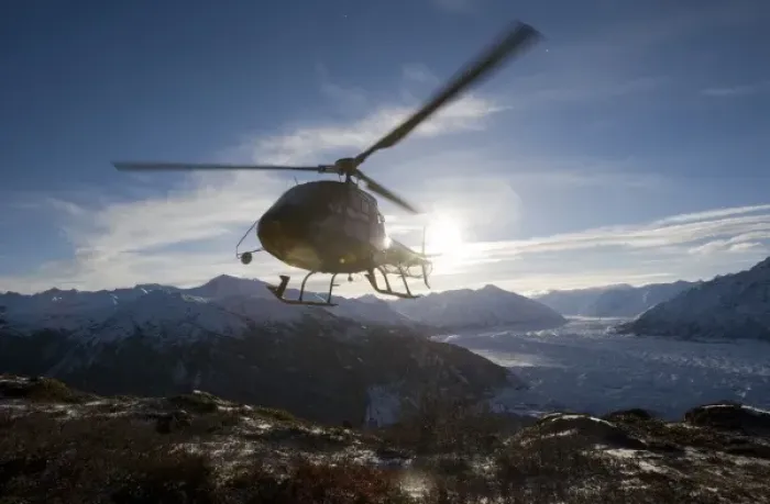 Framed Print : USA, Alaska, Helicopter landing on summit of Lions Head peak above Matanuska Glacier Framed Print : USA, Alaska, Helicopter landing on summit of Lions Head peak above Matanuska Glacier