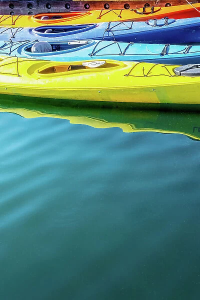 USA, Alaska, Homer. Colorful kayaks