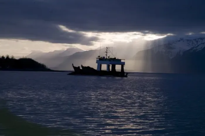 Framed Print : USA, Alaska, Icy Bay. Fishing boat returning home in evening light Framed Print : USA, Alaska, Icy Bay. Fishing boat returning home in evening light