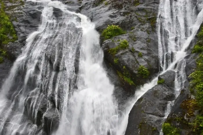 Framed Print : USA, Alaska, Inside Passage. Waterfalls rush down rock face Framed Print : USA, Alaska, Inside Passage. Waterfalls rush down rock face