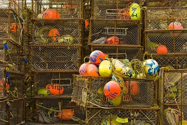 USA, Alaska, Kodiak, Crab Traps  /  Crab Pots with Buoys