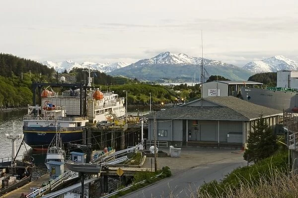 USA, Alaska, Kodiak, Ferry Boat Tustumena Docked at the Ferry Terminal