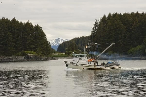 USA, Alaska, Kodiak, Fishing Boat in the Channel between Kodiak and Near Island
