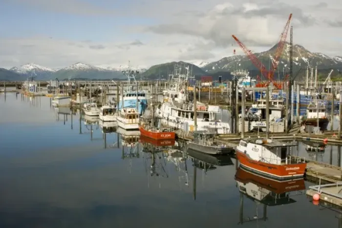 Framed Print : USA, Alaska, Kodiak, Fishing Boats in St. Herman Harbor
