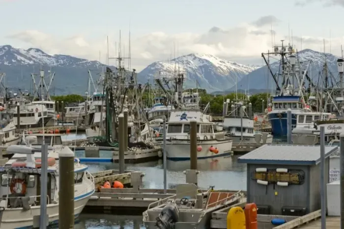 Framed Print : USA, Alaska, Kodiak, Fishing Boats in St. Paul Harbor