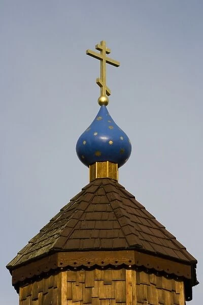USA, Alaska, Kodiak, Russian Orthodox Cross on Onion-Shaped Domes, Saint Herman Orthodox
