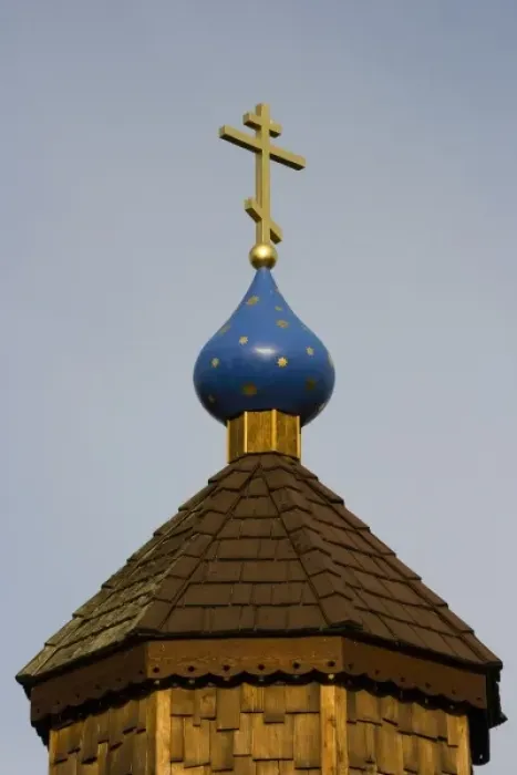 Framed Print : USA, Alaska, Kodiak, Russian Orthodox Cross on Onion-Shaped Domes, Saint Herman Orthodox