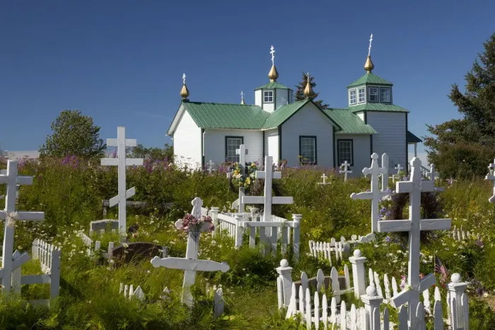 Framed Print : USA, Alaska, Ninilchik. Russian Orthodox Church and cemetery Framed Print : USA, Alaska, Ninilchik. Russian Orthodox Church and cemetery
