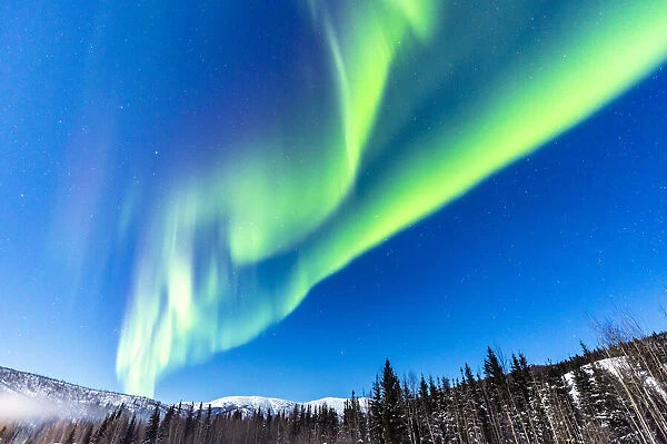USA, Alaska. Northern lights auroras over mountains