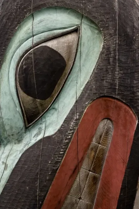 Framed Print : USA, Alaska, Petersburg. Close-up of bird face on totem pole Framed Print : USA, Alaska, Petersburg. Close-up of bird face on totem pole