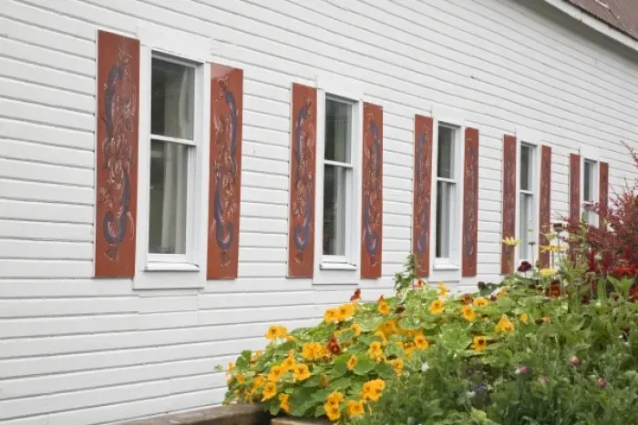 Framed Print : USA, Alaska, Petersburg. Rosemaling paintings on window shutters of Sons of Norway Hall Framed Print : USA, Alaska, Petersburg. Rosemaling paintings on window shutters of Sons of Norway Hall
