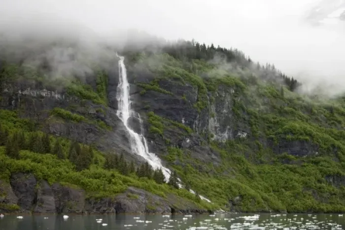 Framed Print : USA, Alaska, Prince William Sound, Waterfall in rainforest along Harriman Fiord Framed Print : USA, Alaska, Prince William Sound, Waterfall in rainforest along Harriman Fiord