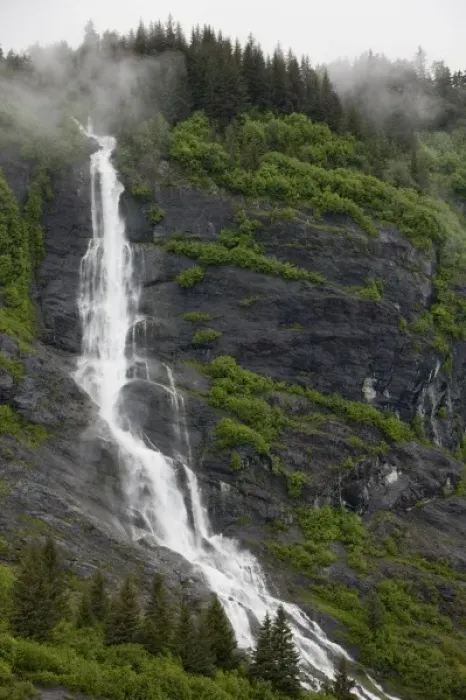 Framed Print : USA, Alaska, Prince William Sound, Waterfall in rainforest along Harriman Fiord Framed Print : USA, Alaska, Prince William Sound, Waterfall in rainforest along Harriman Fiord